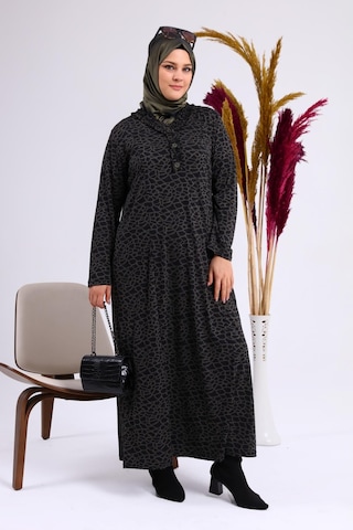Kadin Gunluk Elbise Tesettur Leopar Desenli Buyuk Beden Elbise 001