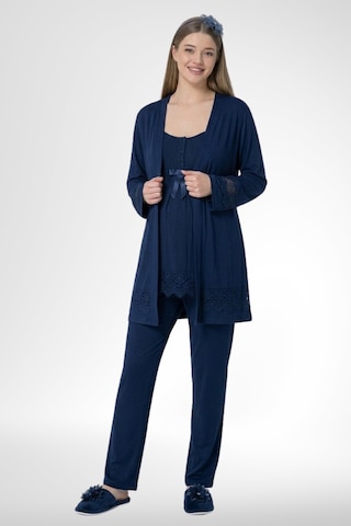 Mecit Pijama Mecit 6405 Lacivert Sabahlıklı Lohusa Pijama Takımı