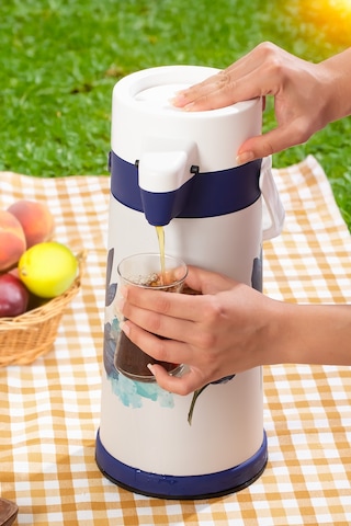 Porsima 161720-805 Çiçek Desenli Sıcak-soğuk İçecekler İçin Pompalı Termos 1.8lt Beyaz