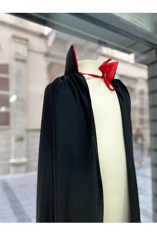Butikhappykids Çocuk Siyah Pelerin Drakula Hallowen Cadilar Bayramı 3-16 Yaş Siyah - Kırmızı