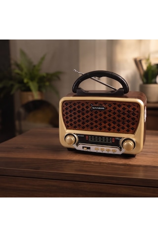 Premium Nostalji Müzik Solar Panelli Şarjlı Bahçe Keyfi Taşınabilir Çalar Klasik Görünüm