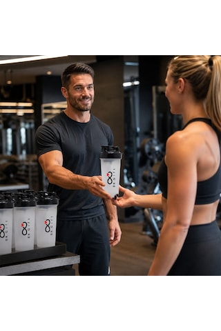 Logonuza Özel 50 Adet S100 650 Ml Shaker Beyaz Kapaklı Sporcu Suluk Kurumsal Beyaz