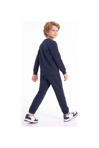 Panios Kids 2'li Erkek Çocuk Düz Bisiklet Yaka Çift Cepli Eşofman Takımı Füme - Lacivert