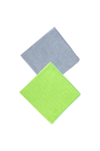 Silver Home 40 x 40 CM Kareli Kurulama Mıcrofıber Bez 55 G. 320 G / Msqr Overlok Yeşil - Gri 2 Adet