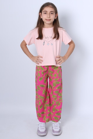 Hçm Kız Çocuk İkili Takım Baskılı Oversize İspanyol Paça E15 Pembe