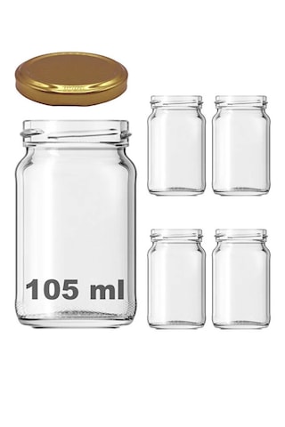 4 Adet 105 Ml Baharatlık Mama Şekerleme Çok Amaçlı Metal Kapaklı 105 Cc Kısa Cam Kavanoz Gold
