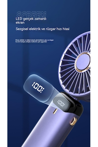 Oloey Dijital Ekranlı Usb Şarjlı 5 Kademeli Taşınabilir Mini Katlanır El Fanı Vantilatör