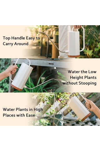 Kosona 1.2l Çelik Uçlu Plastik Sulama Kasa, Üç Bölümlü El Tutucu, Modern Çiçek Ve Sukulent Sulama Aleti, Beyaz Beyaz