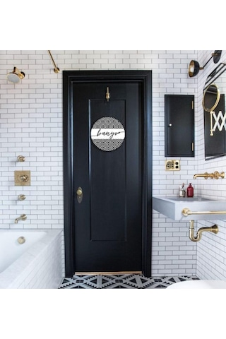 Siyah Beyaz Desenli Yuvarlak Banyo Tabelası Kapı Süsü Dekor