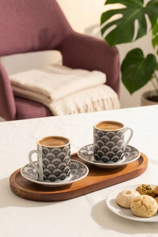 Porsima Sd-210-4 12 Parça Porselen Türk Kahve Fincan Takımı - 90ml Kahve Fincan Seti Beyaz - Siyah