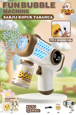 Şarjlı Baloncuk Tabancası Işıklı Otomatik Köpük Balon Makinesi Bubble Gun Beyaz