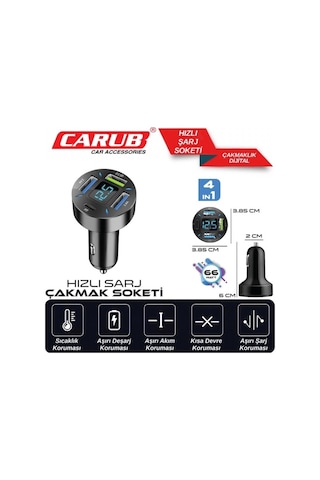 Carub Araç Çakmak Hızlı Şarj Soketi Dijital 4in1 66w Br5901848
