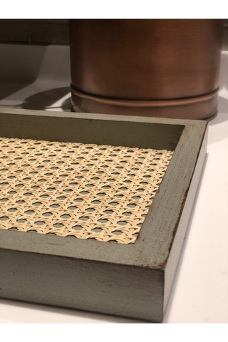 Rattan Hazeran Tepsi Ihlamur Yeşili Eskitme Model Dikdörtgen %100 Doğal Hazeran M026