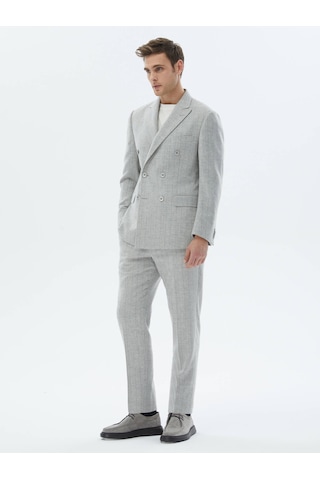 Kip Açık Gri Çizgili Modern Fit Yün Karışımlı Takım Elbise Çok Renkli