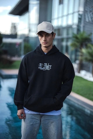 Veraura Lifestyle Üç İplik Penye Kapşonlu Baskılı Sweatshirt - Siyah