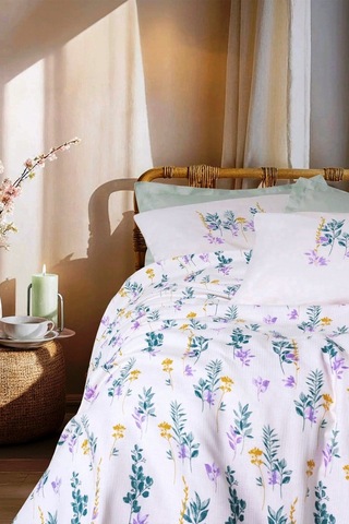Estiva Çift Kişilik %100 Pamuk Pike Takımı Twig Mint 220x230 Cm Yeşil