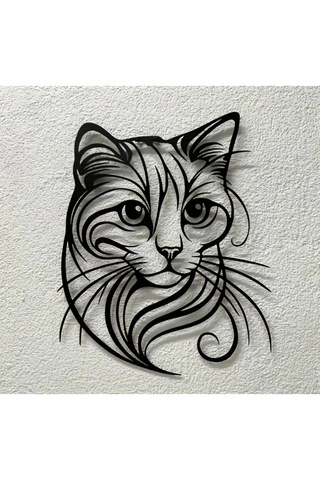 Myc Şık Kedi Figürlü Metal Duvar Süsü Siyah Hayvan Temalı Dekoratif Silüet 30x30 Cm