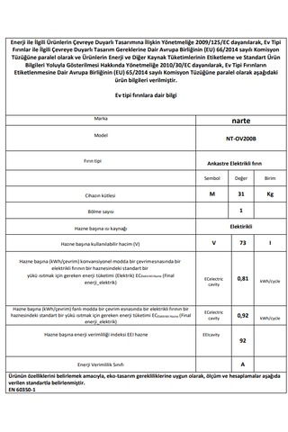 Narte OV200B 73 L Siyah Ankastre Fırın