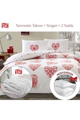 Taç Cordelia Ranforce Çift Kişilik Kırmızı Nevresim Takımı Yorgan Yastık Kırmızı