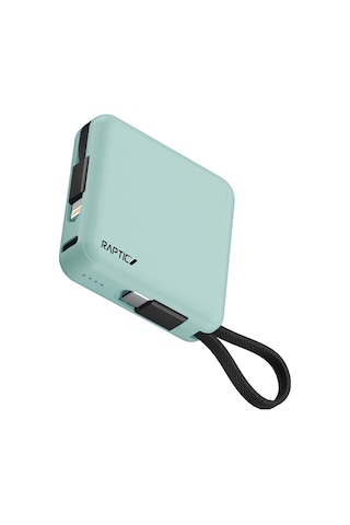 Raptic Lightning Ve Type-c Kablolu Dijital Led Göstergeli Askılı Powerbank 5000mah Yeşil