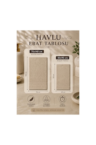 2 Li Banyo Havlu Seti 70x140 + 50x90 Yumuşak Dokulu Yüksek Emici Banyo Ve El Yüz Havlusu Takımı Bej