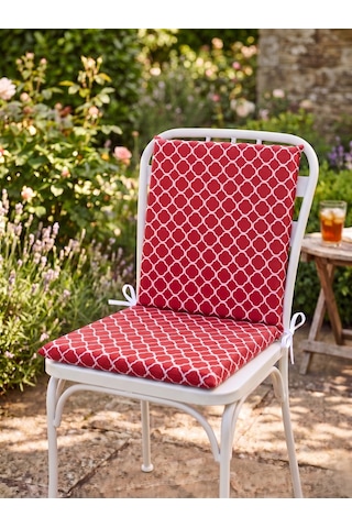 40x40 Cm Kırmızı Arkalıklı Sandalye Minderi Pamuk Polyester Kumaş İpli Sırtlı Mutfak Ve Bahçe Minderi