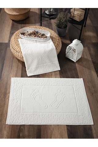 2'li Ayak İzli Havlu Paspas - %100 Pamuk Ayak Havlusu Ekru