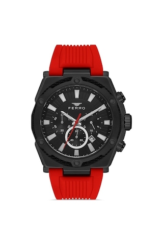 Ferro Fm31396d-zk Quartz Silikon Bordo Siyah Kadran 48 Mm Fonksiyonları Aktif Erkek Kol Saati