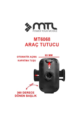 Uzatılabilir Kol Araç İçi Dayanıklı Güçlü Vantuzlu Telefon Tutucu Kilitli 360 Döner Başlık Mt6068 Siyah