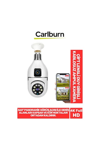 360 Panoramik Görüş 4k Full Hd Çift Lensli E27 Duy Girişli 8 Mp Kablosuz Ampul Kamera