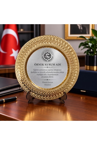 Metal Plaket Tabak Kurumlar İçin Terfi Takdir Tebrik Hediyesi Kalp Desenli Kurumsal Gold/gümüş Renk 25 Cm Altın