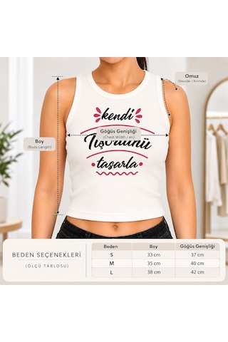 Bk Gift Kişiye Özel Kendin Tasarla Sıfır Kol Fitilli Crop Bluz - Esnek Likralı Günlük Crop Beyaz