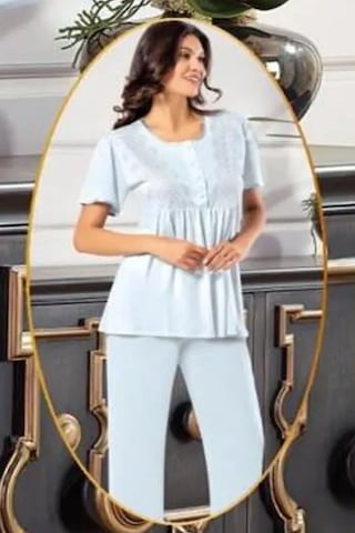 Xses 4001 Kadın Hamile Lohusa Sabahlıklı Pijama Takım-mavi