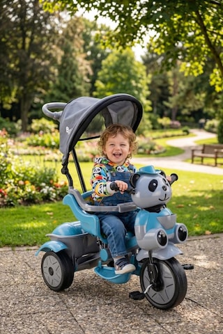 Babyhope Little Panda Ebeveyn Kontrollü Tenteli Müzikli 3 Teker Petrol Mavisi Çocuk Bisikleti