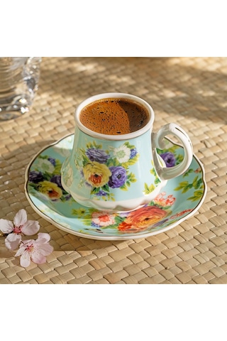 Nehir Masal 6 Kişilik 12 Parça Porselen Kahve Fincan Takımı