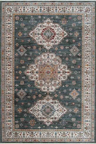 Dekorenti Otantik 2607 Yeşil Halı Madalyonlu Etnik Yeşil Halı