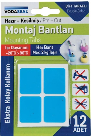Vodaseal Superfix Kesilmiş Çift Taraflı Köpük Montaj Bantları - 12 Parça