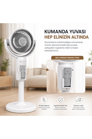 3'ü 1 Arada Akıllı Sirkülasyon Vantilatörü 10w Şarjlı Ayaklı Masaüstü Fan Uzaktan Kumandalı 5 Kademeli