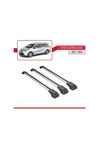 Toyota Sienna Xl40 2021 Ve Sonrası İle Uyumlu Ace-1 Ara Atkı Tavan Barı Gri 3 Adet Bar