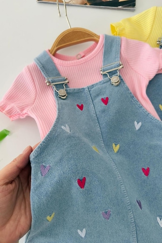 Miniğimin Cicileri Renkli Kalp İşleme Detaylı Kız Bebek Jile Takım Pembe