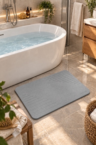 Düz Çizgi Model Banyo Paspası Su Emici Paspas Diatomite Mat Abdest Paspası Duşakabin Önü Banyo Matı Lavabo Önü Paspas gri