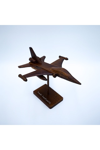 Ayaklı Uçak Modeli. F16. Savaş Uçağı. Ahşap Obje. Dekoratif