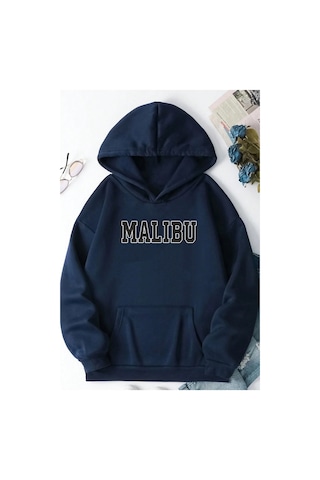 Malıbu Baskılı Oversize Sweatshirt Lacivert