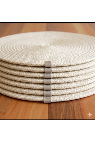 6 Lı Gri Makrome Supla Takımı 32 Cm - Lüks Örgü Amerikan Servis & Tabak Altlığı Açık Krem