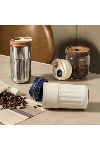 Ranyeek 450ml Akıllı Sıcaklık Ölçer Termos Bardak - 316 Çelik, 6-12 Saat Isı Saklama, Ev-ofis-outdoor Kullanıma Uygun, Taşınabilir Hediye Kupası Gümüş