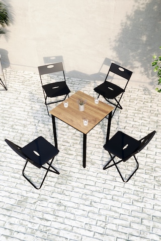 Balkon Bahçe Mutfak 5'li Bistro Set Masa Sandalye Takımı Çam - Siyah
