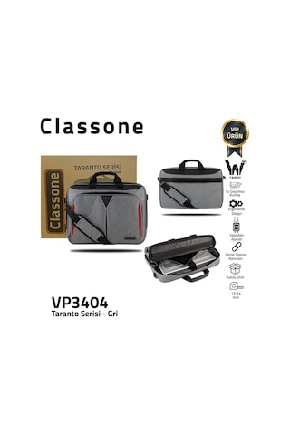 Classone Taranto Vp3404 14" Notebook- Laptop El Çantası-Gri