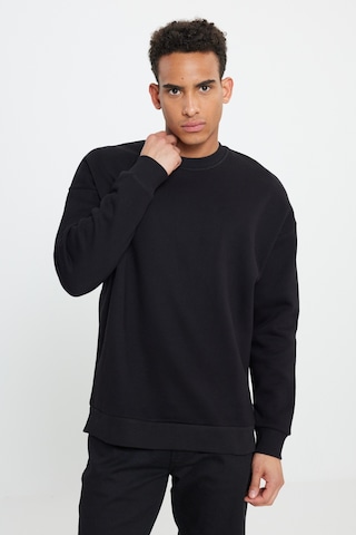 AC&Co / Altınyıldız Classics Erkek Sıyah Oversize Fit Bol Kesim Pamuklu İçi Polarlı Bisiklet Yaka Sweatshirt Siyah