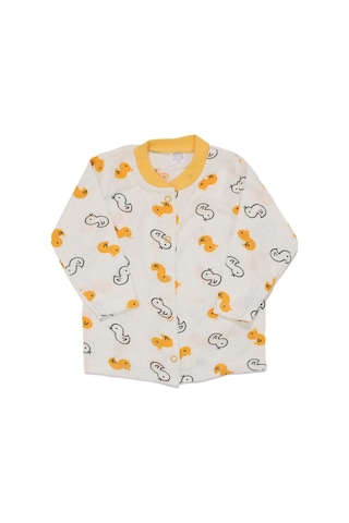 Bebegen Unisex Ekru Sarı Ördekli Çıtçıtlı Pijama Takımı Çok Renkli