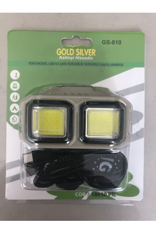 Şarjlı Sensörlü Ledli Kafa Lambası Cob/18650 Pil Gold Silver